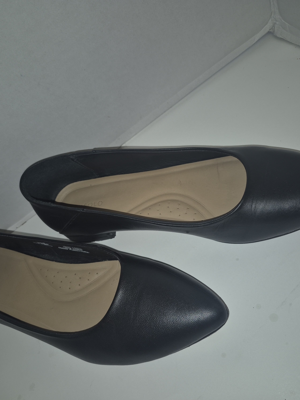 Nisolo Black Pointed Toe Low Block Heel Pumps